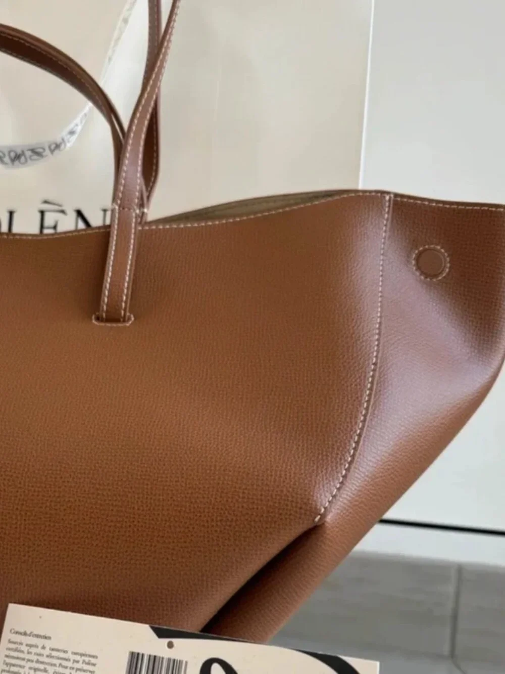 Polène Cyme Camel Cross-Grain Leather Sculptural Full Size Tote Bag